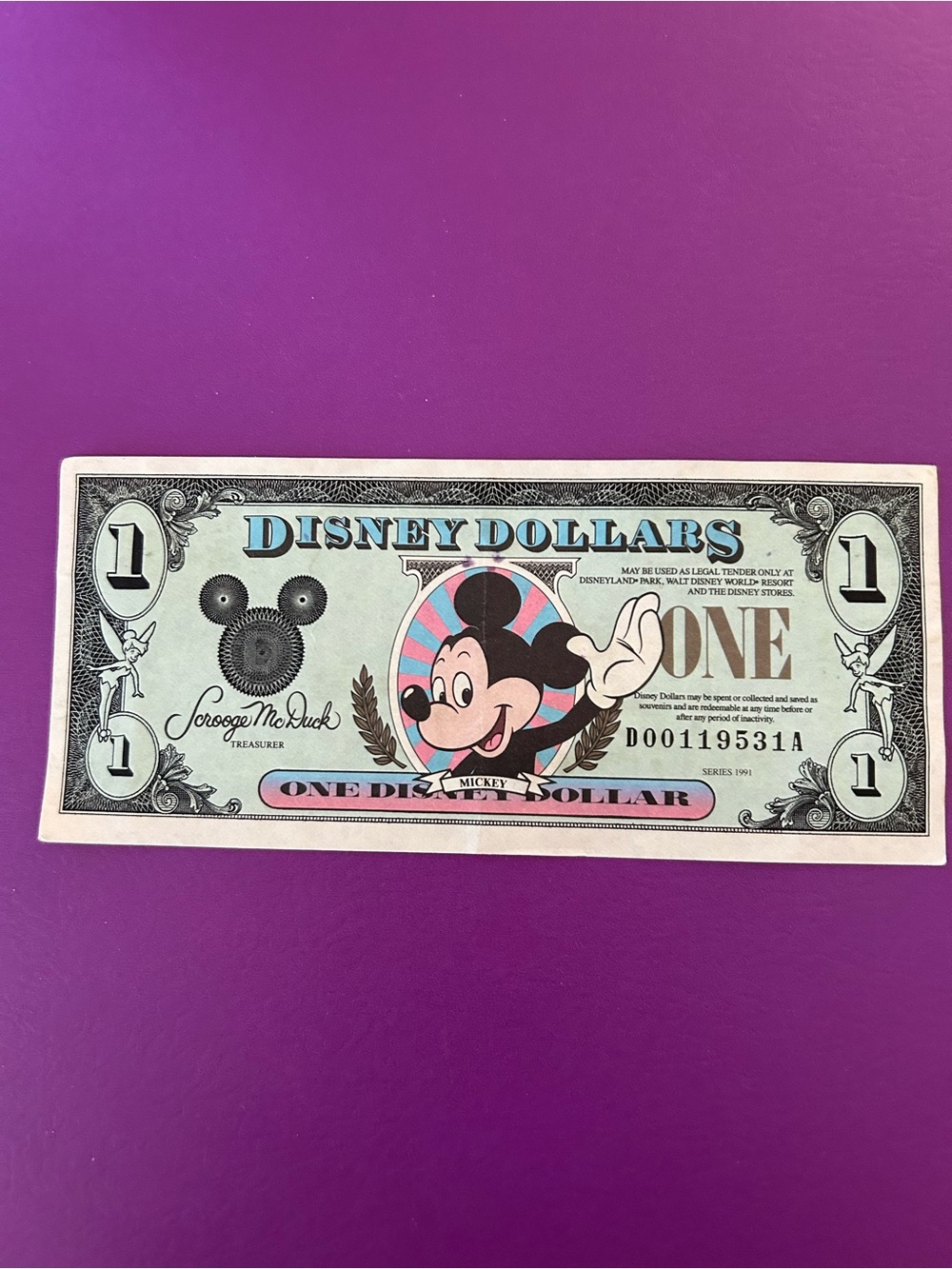 Disney Mickey One Dollar Novelty Bill - 1991